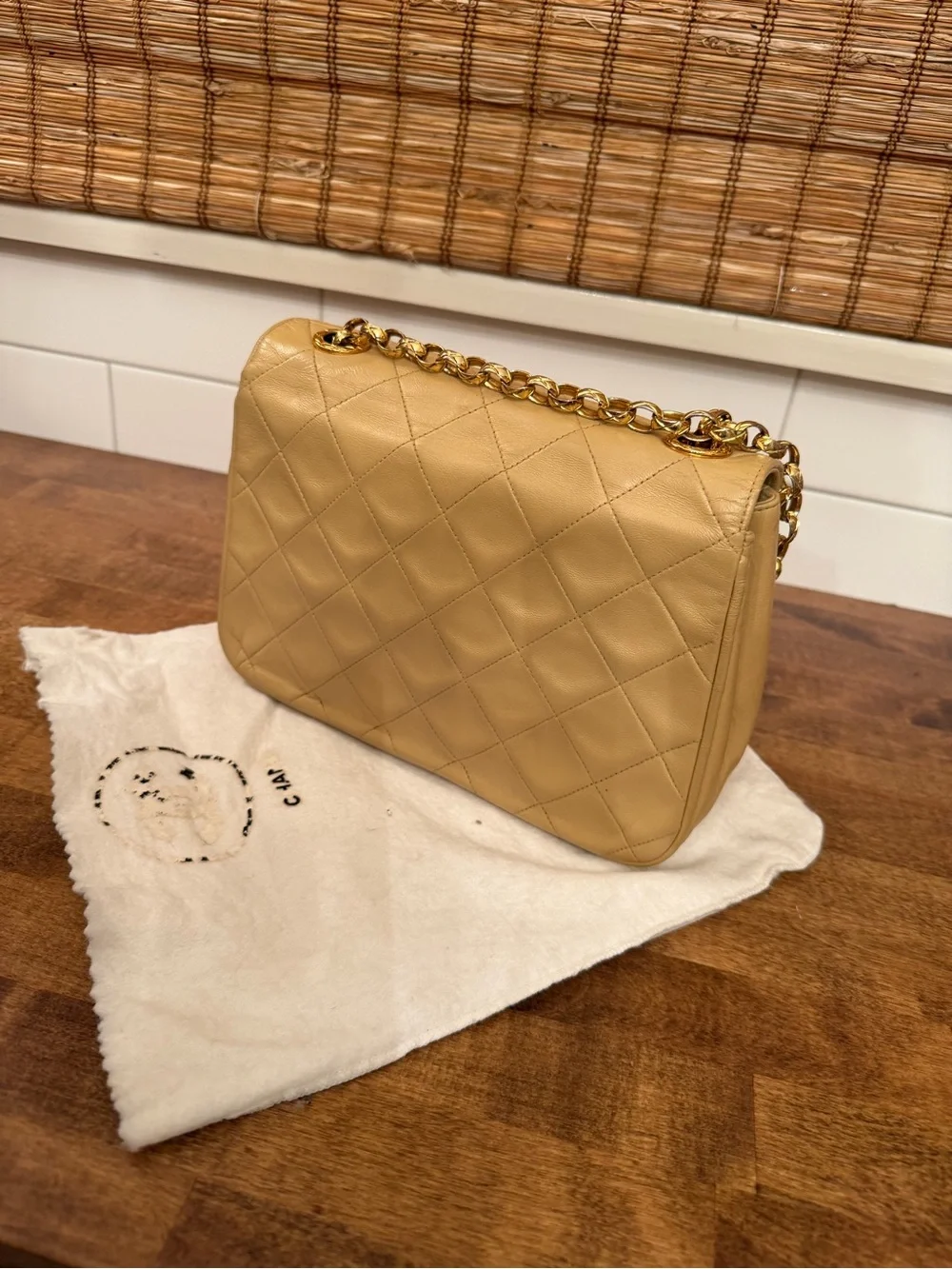 CHANEL Quilted Shoulder Bag in Tan with Gold Hardware